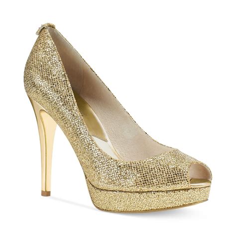 michael kors platform heels metallic gold and black genuine leather|Michael Kors closed toe pumps.